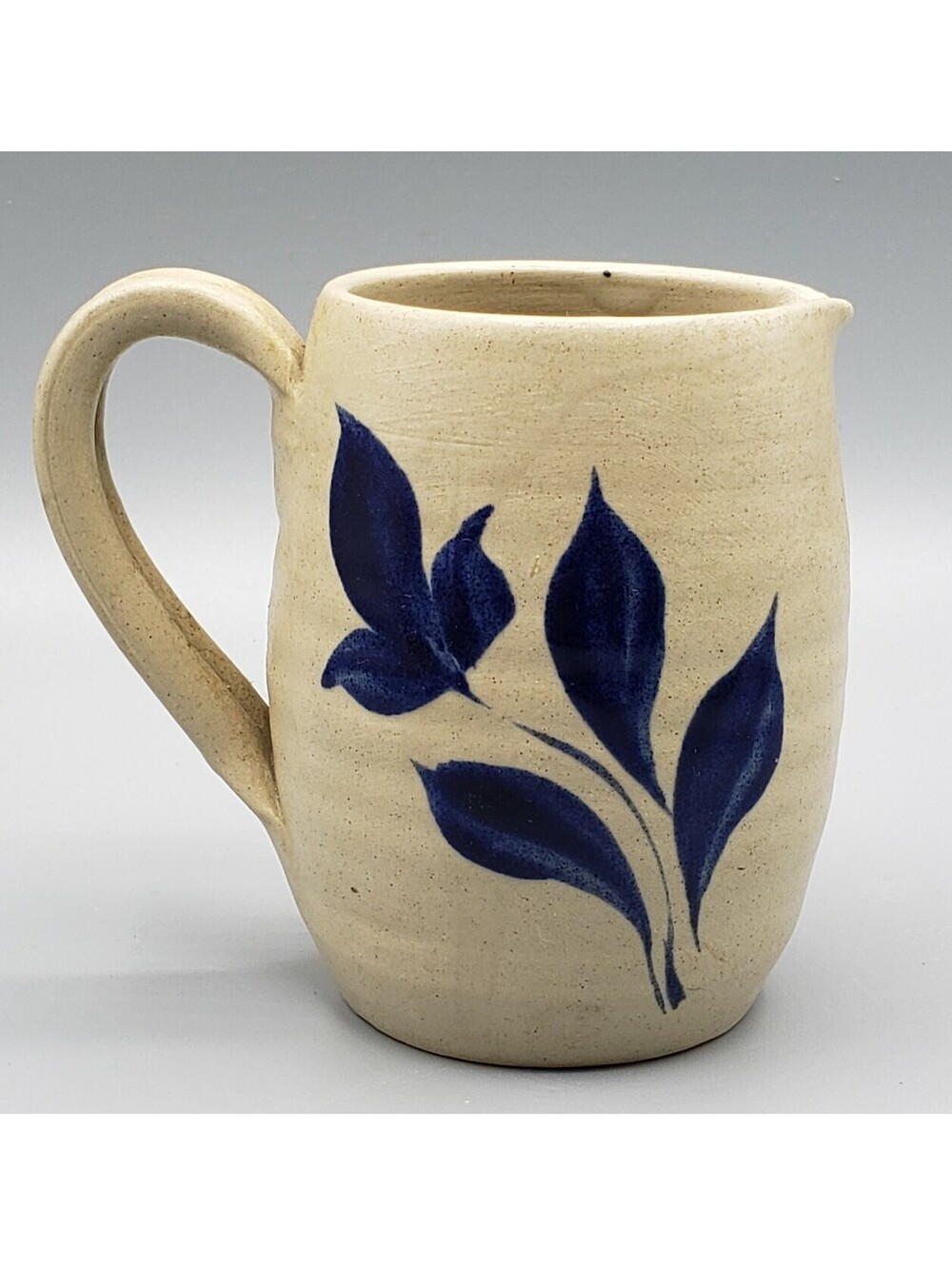Williamsburg Pottery Salt Glaze Creamer Milk Jug Pitcher Cobalt Leaf Small